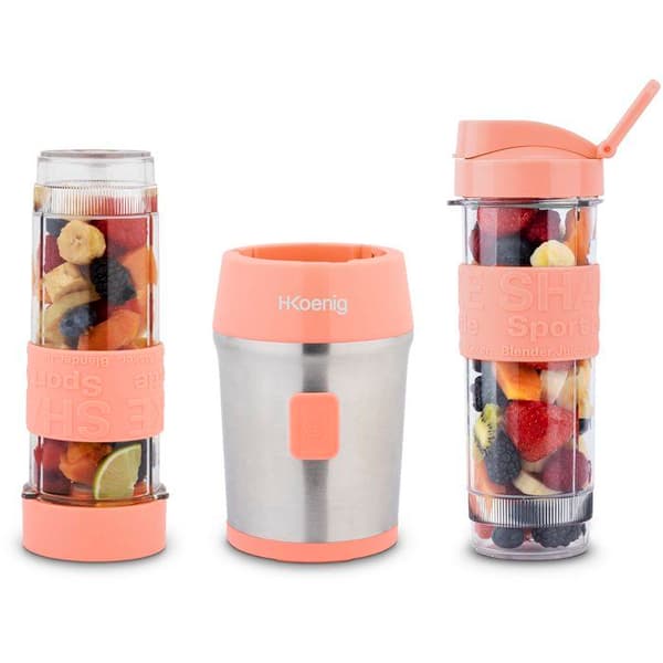 Mini blender - H.Koenig - SMOO10 - 300 W - 570 mL - Korall - 2 flaskor ingår