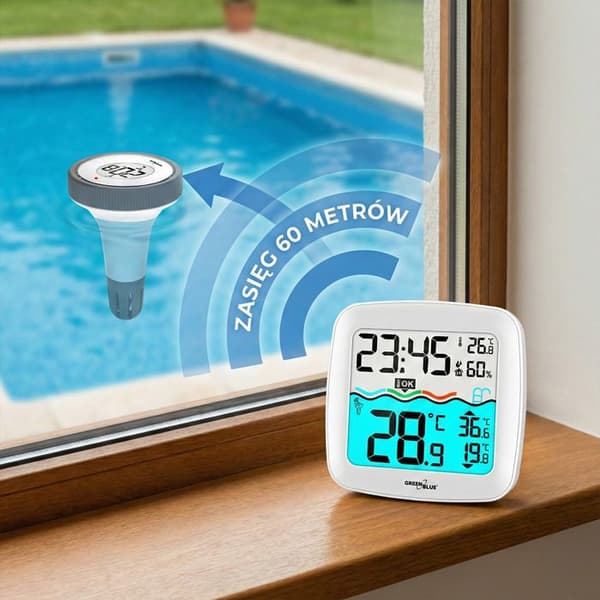 Väderstation med pooltermometer - GreenBlue - GB216 - Flytande sensor - Räckvidd 60m - Klocka