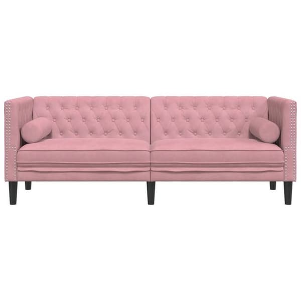 vidaXL Chesterfield-soffa med kuddar 3-sits rosa sammet, soffa, vardagsrumsoffa, 3-sits soffa, soffa 372696