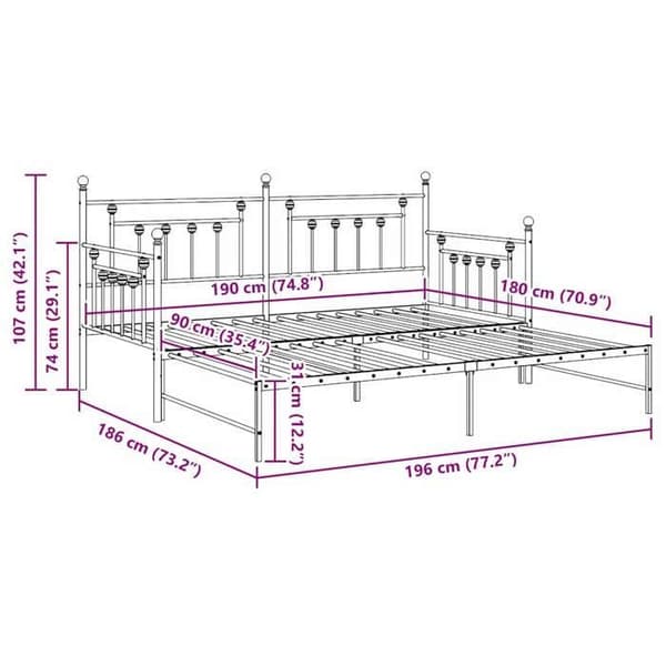vidaXL Dagbädd Ram Vit 90 x 190 cm Stål 42002679