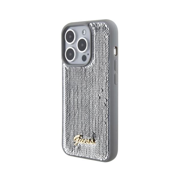 Guess Sequin Script Metal - Fodral för iPhone 15 Pro (silver)