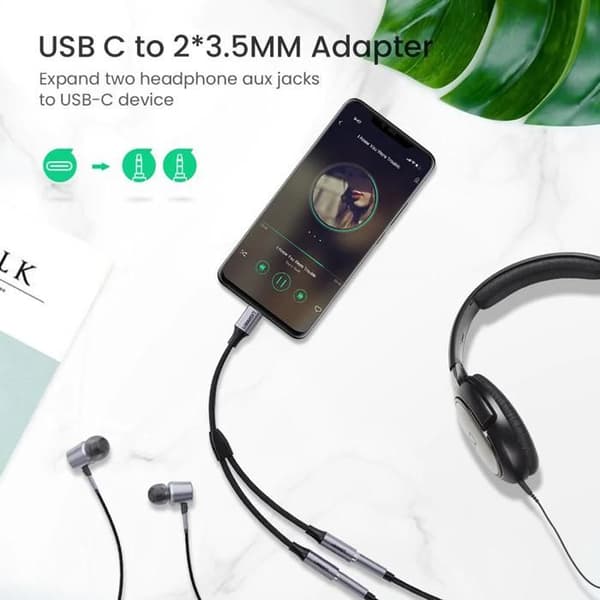 Ljudadapter - Ugreen - 30732 - Typ-C till 2x Jack 3,5 mm - Svart - Ljudöverföring