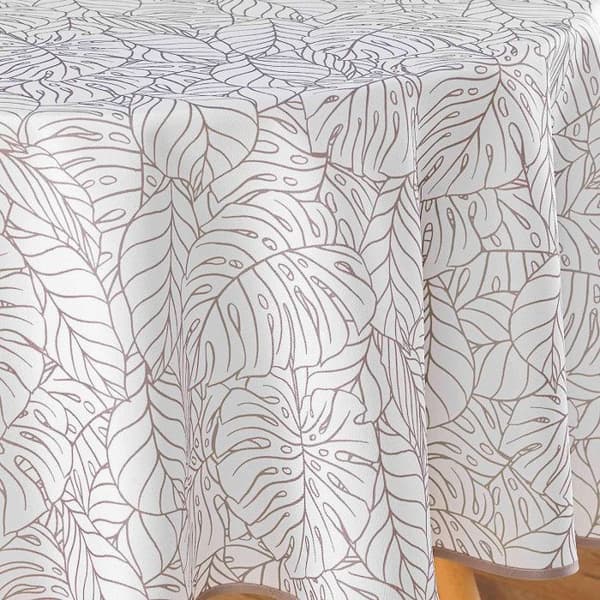 Rund duk med växtmotiv "Solea" - Vit/Brown - D 180 cm