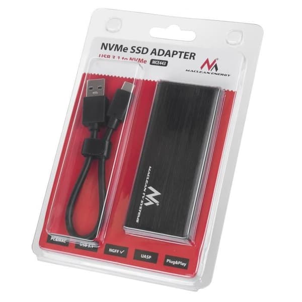 SSD-hölje - MACLEAN - MCE443 - NVMe SATA M.2 - USB 3.1 - Aluminium