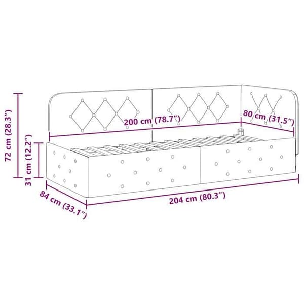 vidaXL Hörnsängram Blå 80 x 200 cm Sammet 42016512