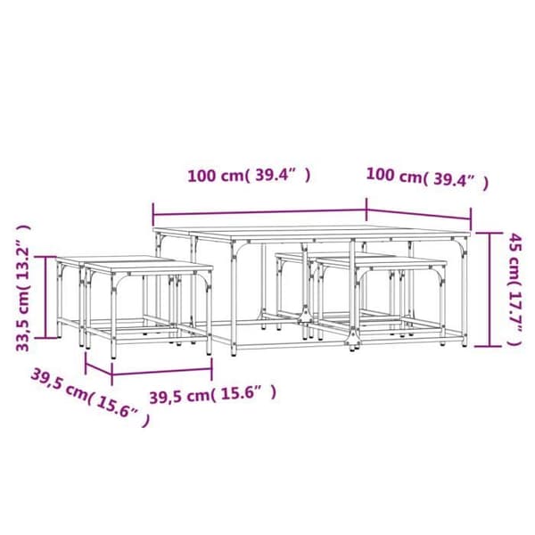 vidaXL Häckande soffbord 5 st Black Engineered Wood 835334