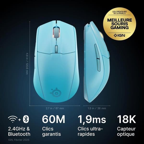 Trådlös gamingmus - STEELSERIES - Rival 3 Gen 2 - Turkos