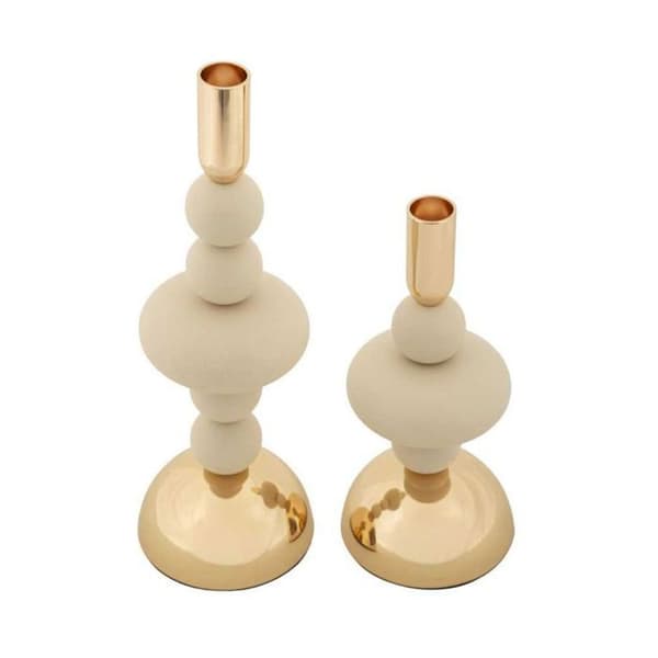 Metallljusstake Galaxy (2-pack) krämfärgad och guld