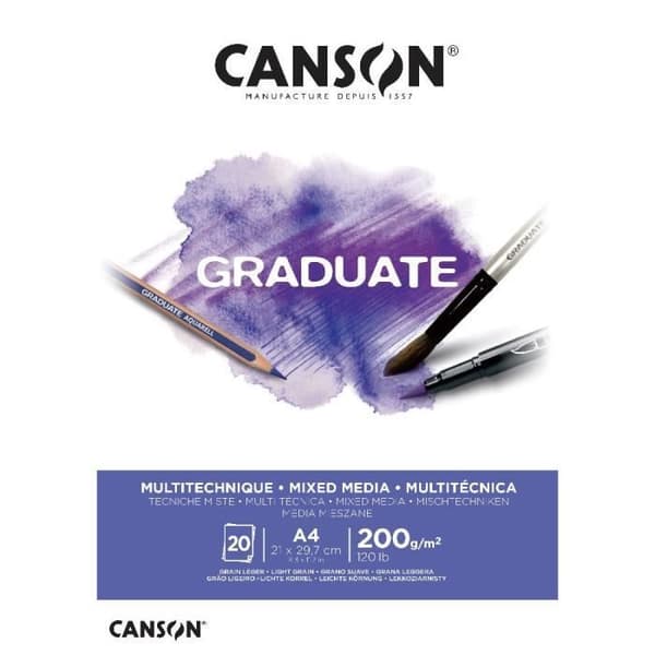 Papperblock - Canson - Graduate Mixed Media - 20 ark - A4 - 200g/m2