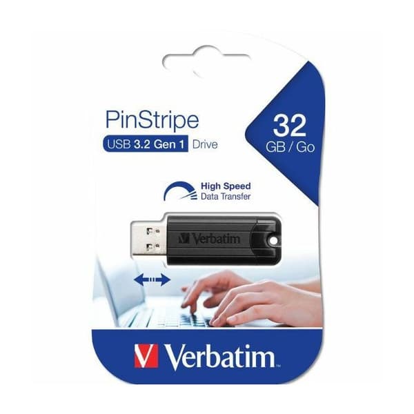 VERBATIM - 32 GB -USB 3.0 Black- Store 'n' Go Pin Stripe USB-enhet