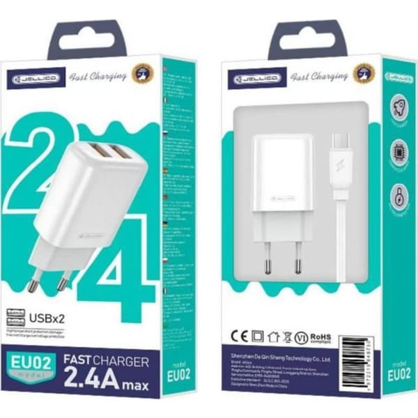 Laddare - nätadapter Nemo Laddare 2x USB 2,4 A + USB-kabel - micro USB Jellico EU02 vit