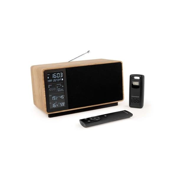 Svart Bluetooth-högtalare och väderstation Thomson