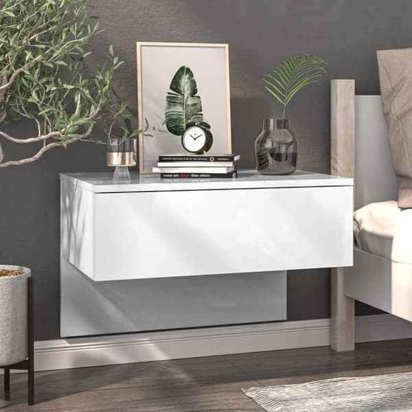 vidaXL Väggmonterade Sängbord 2 st Glansigt Vit 810948