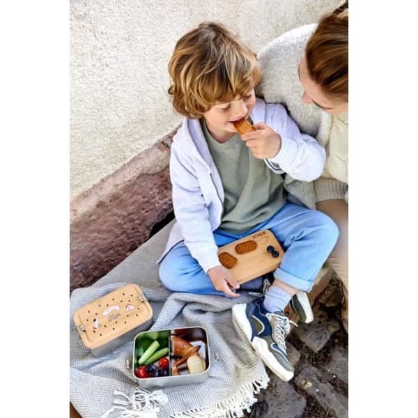 Lunch box - LASSIG - Happy Prints - Rostfritt stål - Bambulock - Barn