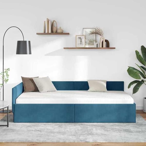 vidaXL Hörnsängram Blå 90 cm x 200 cm Sammet 42016080