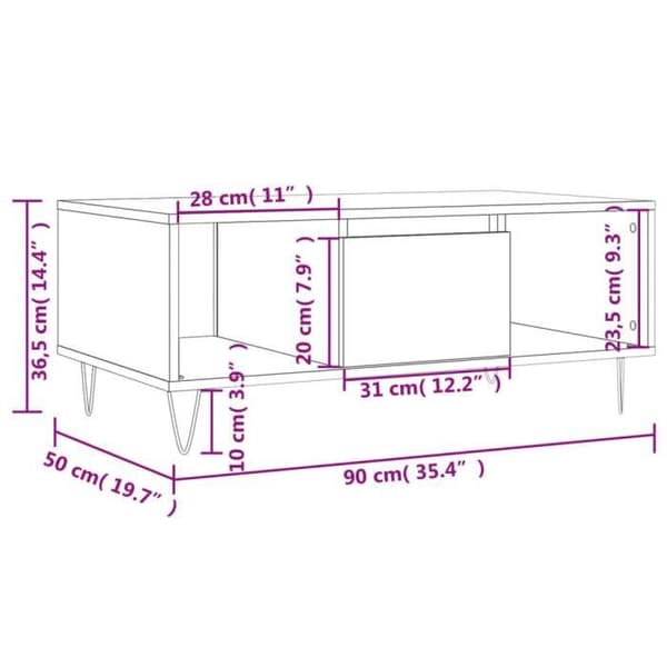 vidaXL Soffbord Vit 90x50x36,5 cm Konstruerat trä 830588