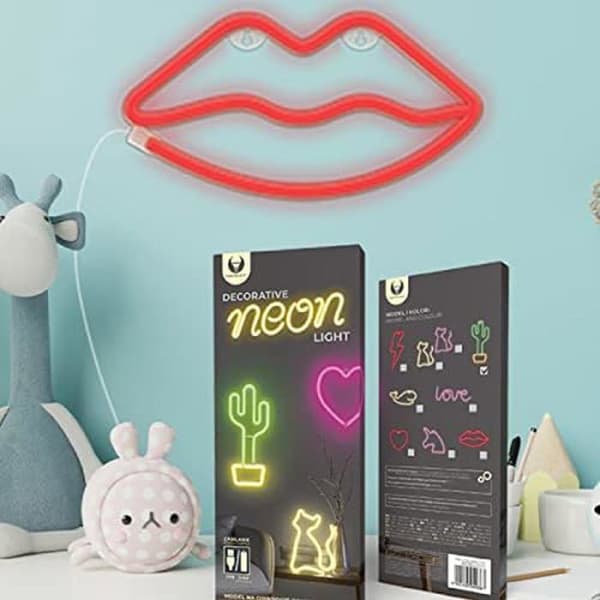 Väggdekoration - Forever Light - Neon röda läppar - USB-driven - 3 AA-batterier - Modern atmosfär
