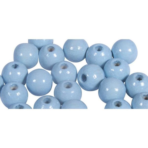 FSC 100% träpärlor, polerade, 8mm ø, pastellblå, 82 stycken