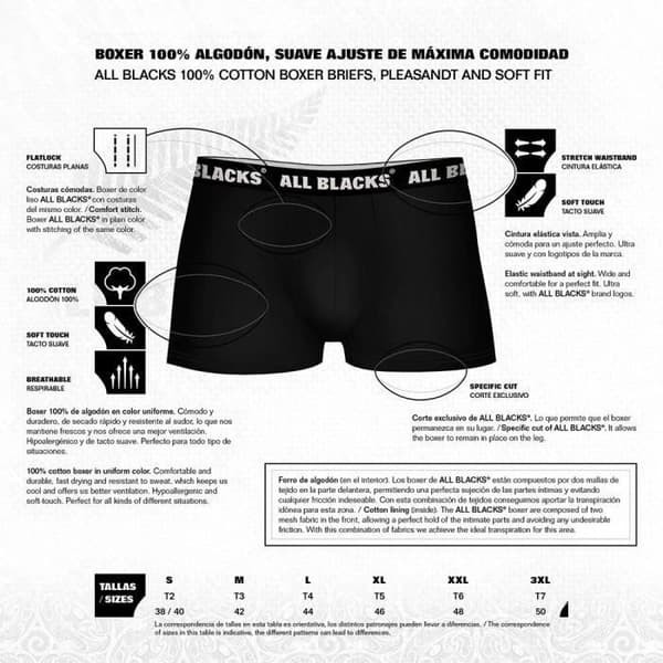Boxers Caleçon - All Blacks - Paket med 10 - Svart - Grå - 100% Bomull och Polyester
