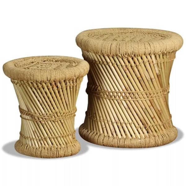 Taburetter - vidaXL - Sats med 2 - Bambu - Jute - Naturlig och rustik design