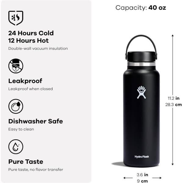 Hydro Flask Isolerad Flaska 1180 ml (40 oz) - Rostfritt Stål, Läcksäker Kork, Reef (Rosa)