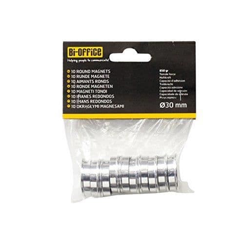 Bi-OFFICE Set med 10 runda magneter 30 mm Silver - IM130809