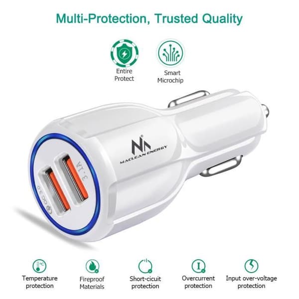 Bil-laddare - Maclean - MCE478 - 2 USB-portar - Qualcomm Quick Charge 3.0 - 30W