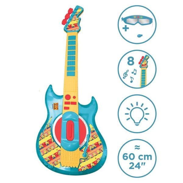 Ljus Elektrisk Gitarr med Minions Glasögon och Mikrofon