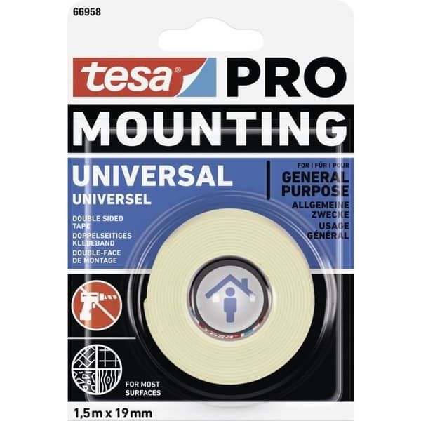 tesa Montering PRO Universal 66958-00000-00 monteringstejp - Vit - 1,5 m x 9 mm - tesa