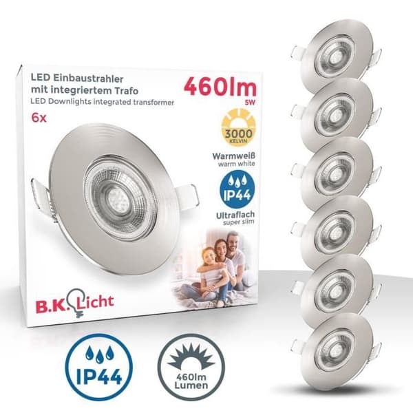 set med 6 inbyggda LED-spots 5W i borstat nickel