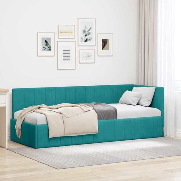 vidaXL Hörnsäng Turquoise 80 cm x 200 cm Sammet 42016295