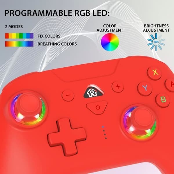 Trådlös handkontroll - SUBSONIC - Switch 2 / Switch - Programmerbara LED-lampor - Vibrationer - Gyroskop - Röd