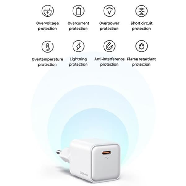 Väggladdare - Usams - US-CC186 - USB-C PD30W - 3A - Lila