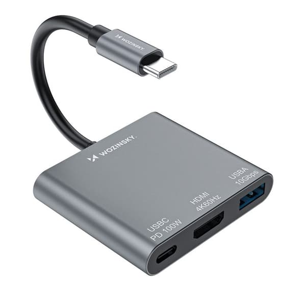 USB-C till USB-C och USB-A HDMI PD 10 Gb/s 4K-hubb - Grå