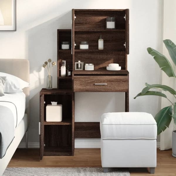 Frisör - Brun ek - 80x35x132 cm - 1 låda - Spegel ingår