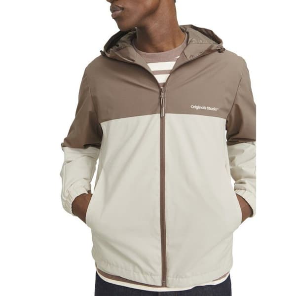 Brun och beige långärmad jacka med rak skärning och huva