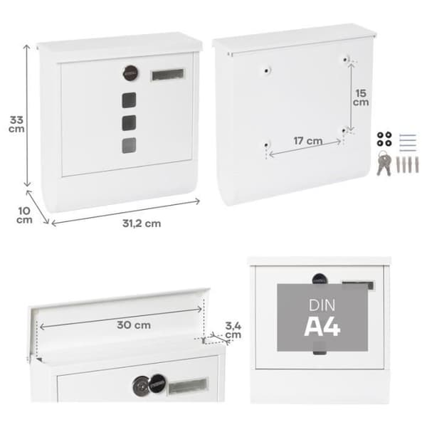 Postlåda - ARREGUI - Chance E7001 - Stål - Format A4 - Täckt Lås - Vit