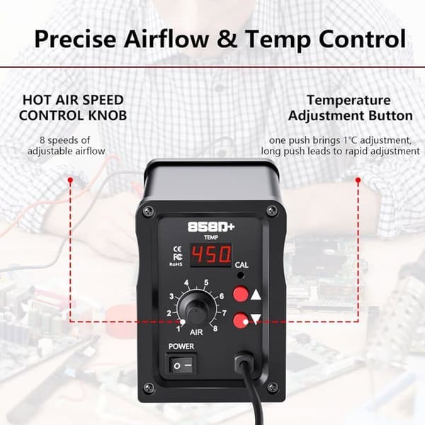 Luftvärmepistol - SHENZHEN DINGGONG ELECTRONIC - 858D - 700 W - PID-kontroll - 100–450 °C