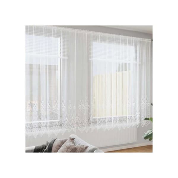 Blommönstrad spetsgardin - vidaXL - Vit - Polyester - 220x750 cm - Ljusfilterande - Integritetspaneler