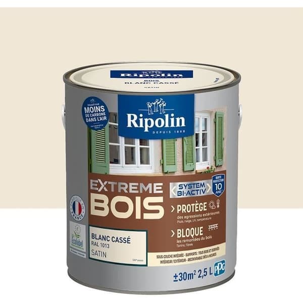 Extrem träfärg - Benvit RAL 1013 satin - RIPOLIN - 2,5 L