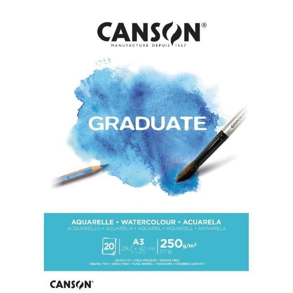 Pappersblock - Canson - Graduate Aquarelle - 20 ark - Format A3 - 250g/m²