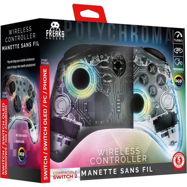 Manette Switch 1&2 - PC Polychroma Trådlös Transparent LED