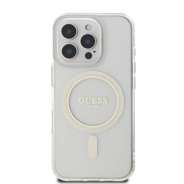Coque för iPhone 16 Pro Max MagSafe med Glittrande Cirkel Guess Transparent