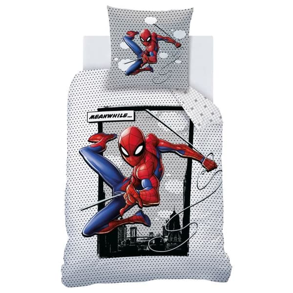 Barnsängkläder 100% Bomull - SPIDERMAN HERO - Vit - 140x200+63x63cm