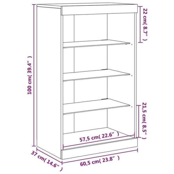 vidaXL Buffé med LED-lampor ek brun 60,5x37x100 cm 836713