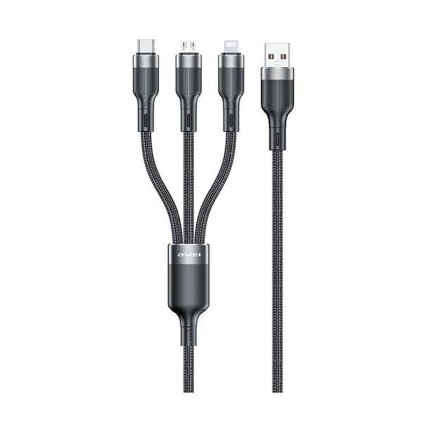 AWEI 3-i-1 USB-C/Lightning/Micro Kabel Svart