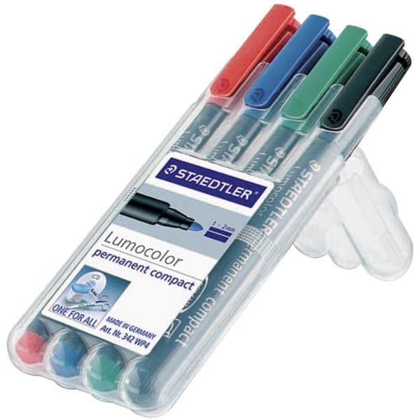Staedtler Lumocolor Permanent Compact - 4-pack, svart, spets 0,6 mm (Dry Safe)