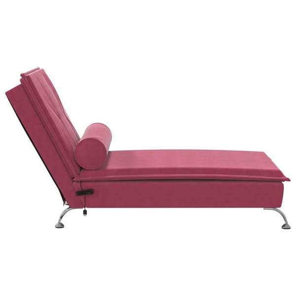 vidaXL Bäddsoffa med massagedyna i vinröd sammet, lång soffstol, vilstol för sovrum, 379454