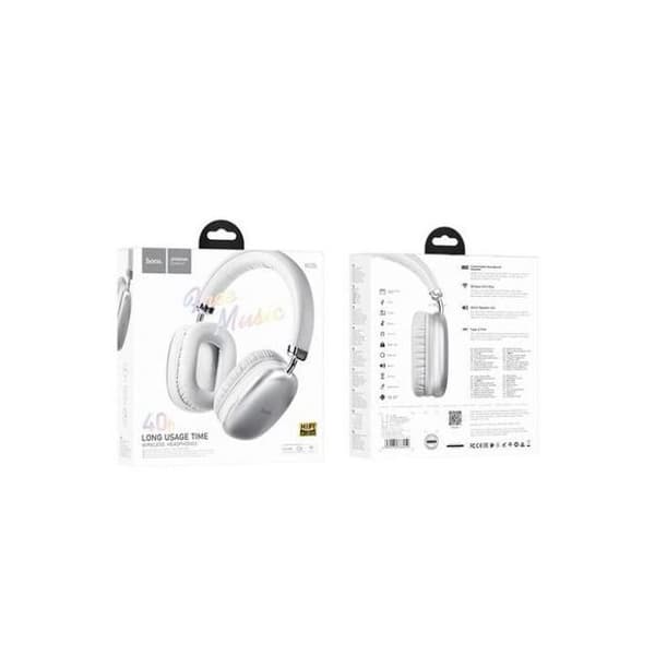 Bluetooth-hörlurar - HOCO - Silver - 40 timmars batteritid - Bluetooth 5.3 - Över örat
