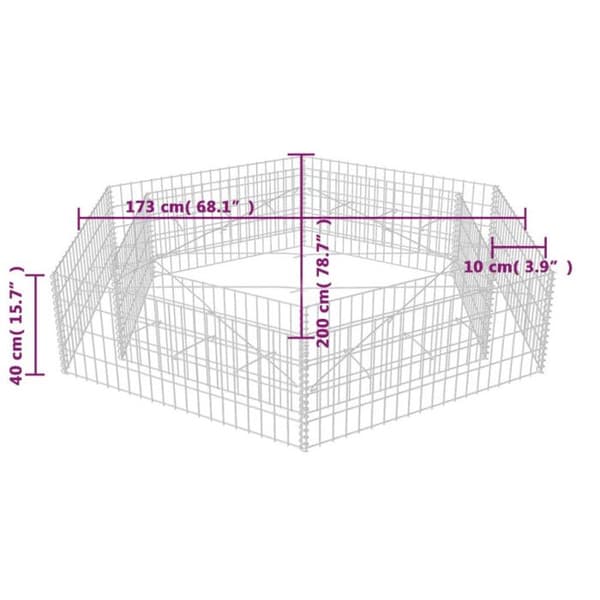 vidaXL Hexagonal Gabion Upphöjd säng 200x173x40 cm